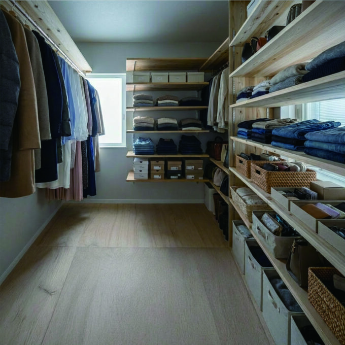 可動棚とパイプで変化に寄り添う機能収納